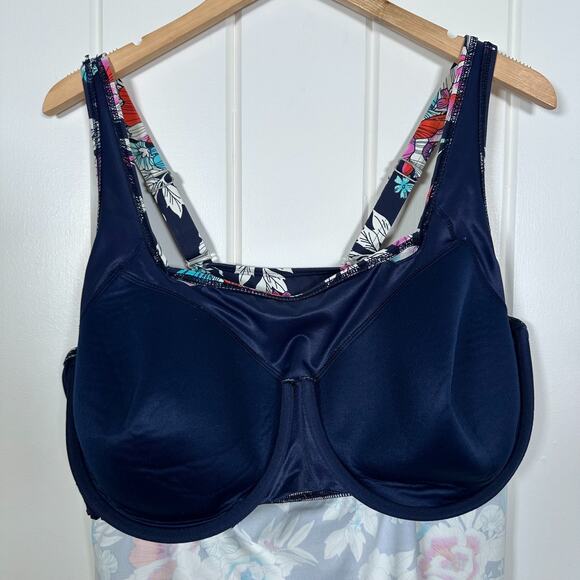 Lands End Tankini Plus Size Top Women 18W DDD Blue Floral Underwire Bra - Picture 4 of 7